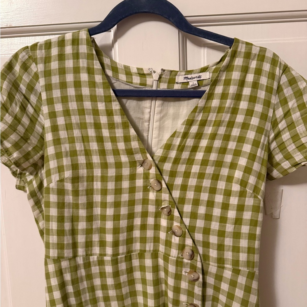 Green Gingham Button-Down Dress - image 3